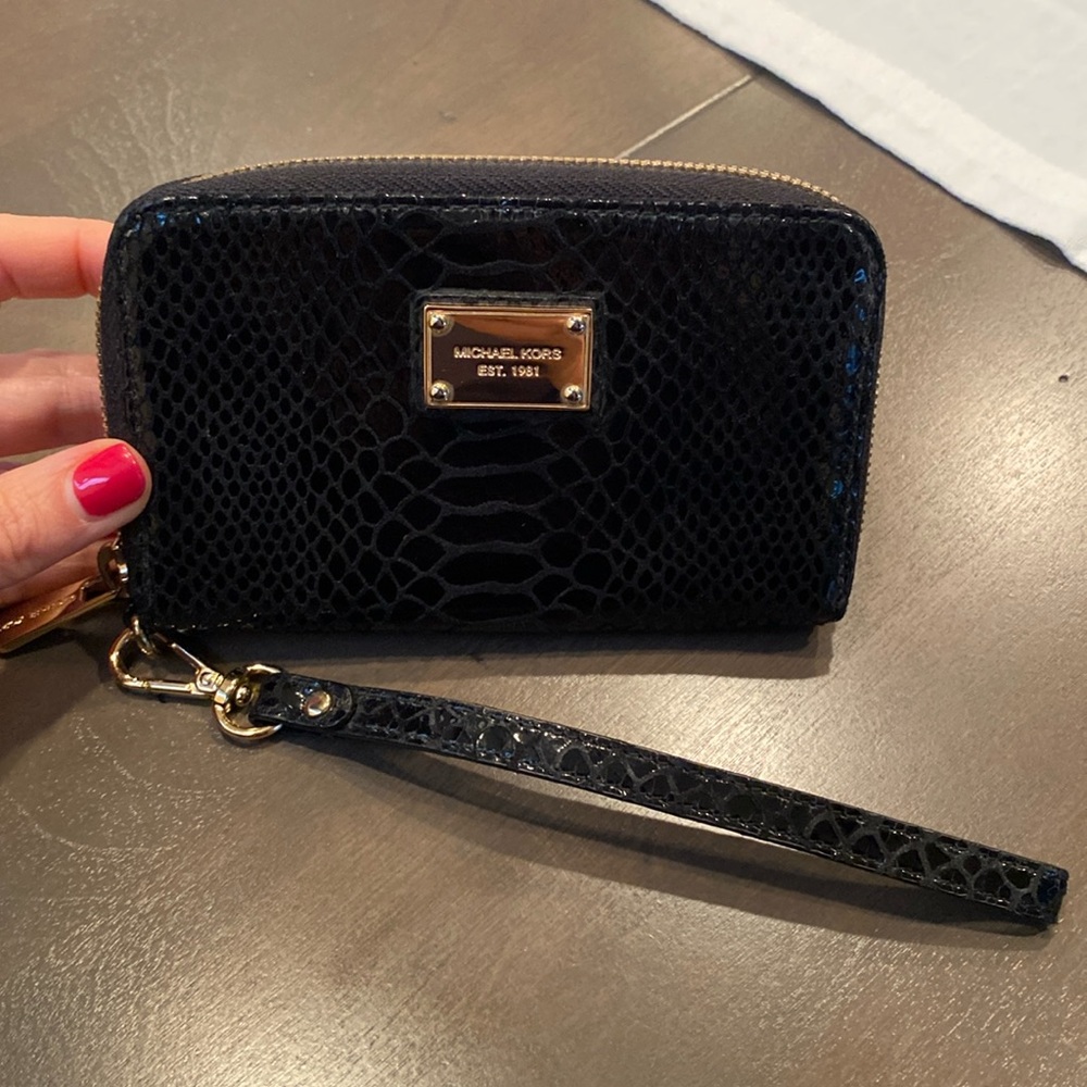 Michael Kors Wristlet Black Python and Gold hardware/interior. Never Used.